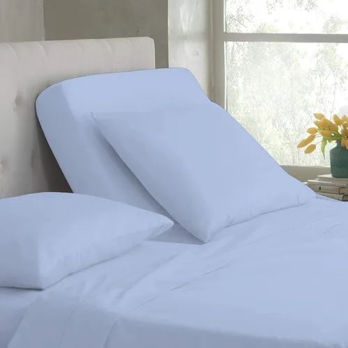 Vista 4 de Base de cama ajustable – Juego de sábanas de cabeza dividida superior tamaño Queen – Sábanas de 100% algodón egipcio sólido color azul aguamarina