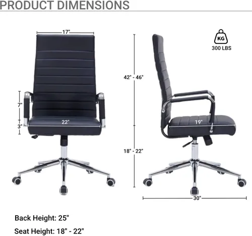 Vista 3 de Silla de escritorio de oficina con respaldo alto, silla de computadora ejecutiva de piel sintética con ruedas, altura ergonómica moderna ajustable