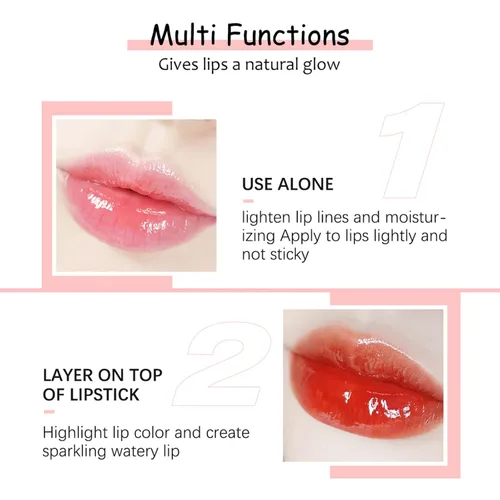 Vista 4 de Aceite hidratante para labios de 0.2 fl oz, brillo labial transparente y voluminoso, aceite hidratante para labios, brillo de labios, aceite labial