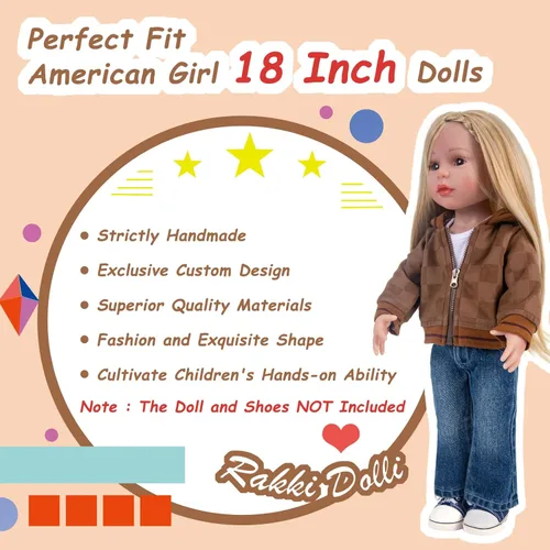 Vista 4 de Rakki Dolli Conjunto de ropa de muñeca de 3 piezas, abrigo marrón, jeans azules y camiseta blanca para muñeca de bebé (sin muñeca y zapatos)