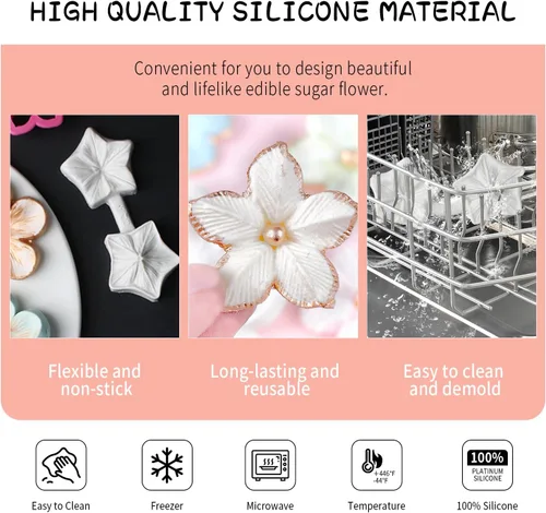 Vista 3 de KALAIEN Flor Cupcake Toppers Fondant Azúcar Artesanía Herramientas Gumpaste Chocolate Moldes