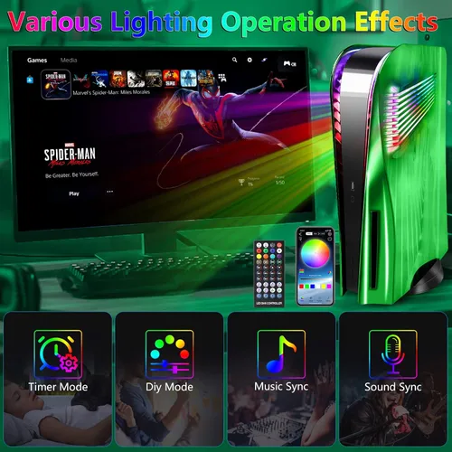 Vista 4 de PS5 Faceplate with RGB Light Strip and Dust Filter for Cooling Vents DOBEWINGDELOU 400+ Effects LED Light Ring Console Cover for PlayStation 5 Disc