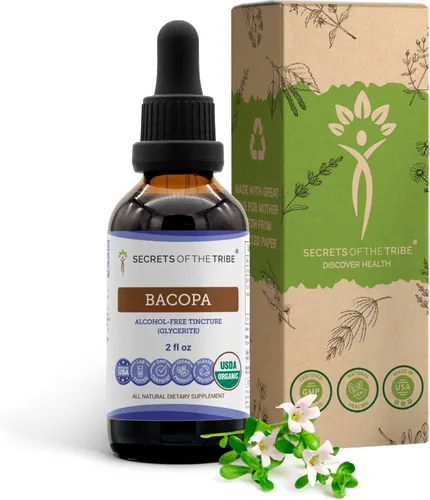 Bacopa USDA Organic | Extracto sin alcohol, gotas de hierbas de alta potencia, relajación, efecto cognitivo positivo | Hecho de hierba seca 100%