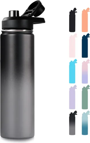 Vista 22 de Fijinhom Botella de agua aislada de 18 onzas con asa, botellas de agua de acero inoxidable 304 con boca ancha, botella de agua deportiva al vacío