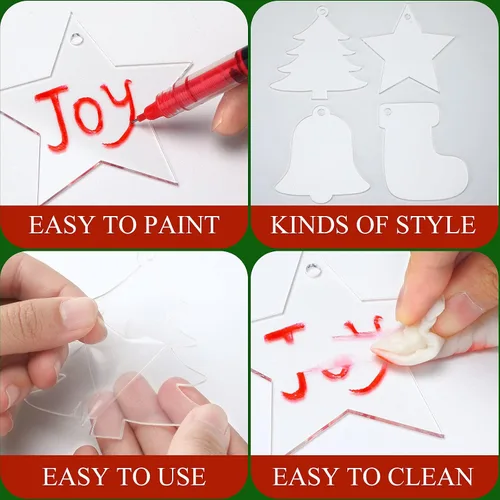 Vista 4 de Jetec Adornos de Navidad de acrílico transparente de 3 pulgadas, medias de Navidad con forma de campana, adornos acrílicos de Navidad con cinta