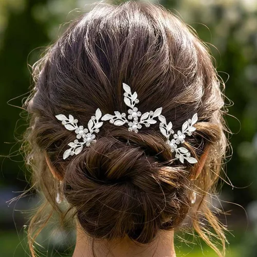Vista 11 de Heread Leaf Bride - Horquillas para el pelo de boda de cristal, accesorios para el cabello de perlas para mujeres y niñas (paquete de 3) (oro rosa)