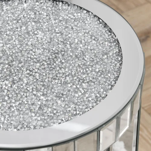 Vista 4 de HomVent Mesita de noche con espejo, mesa auxiliar con espejo, mesa de noche pequeña de cristal plateado para dormitorio, sala de estar