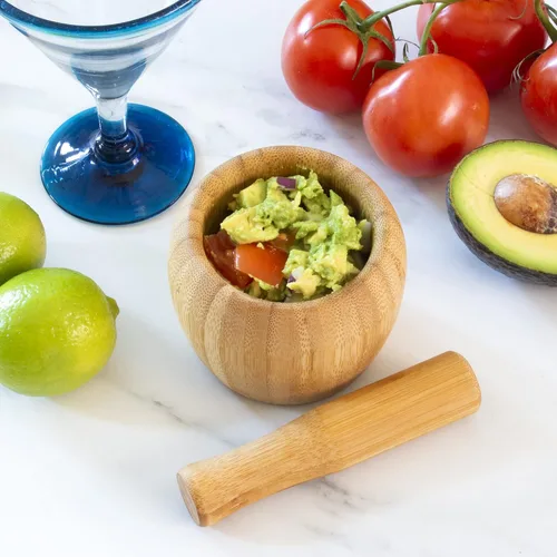 Vista 4 de TB Essentials - Juego de mortero y mortero de bambú, capacidad de 6.75 onzas, perfecto para guacamole, pesto, aderezo para ensaladas y más
