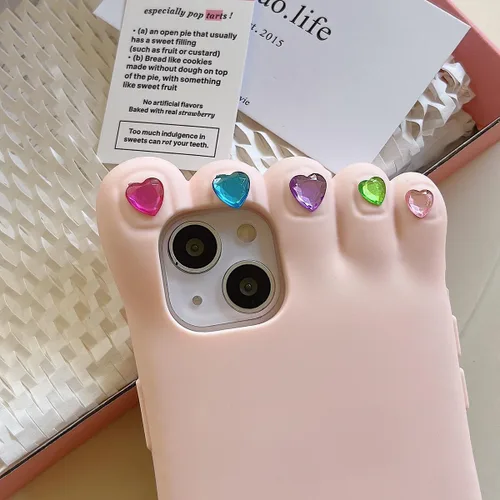 Vista 4 de Funda para iPhone 13 Pro Max, fundas 3D Kawaii para teléfono, divertidas y lindas de dibujos animados con pie de uñas decoradas, funda de silicona