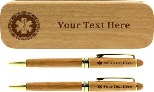 Vista 9 de Regalos EMT personalizados Grabado Pen Case Set EMS Plumas Personalizado Grabado Bambú Madera Regalo Pen Case Set