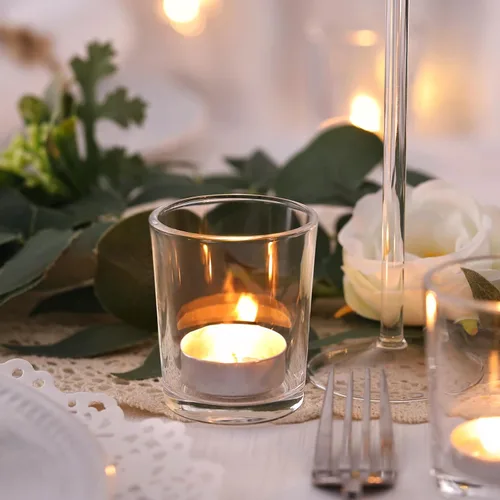 Vista 5 de DARJEN 24 Piezas Portavelas Votivos Transparentes - Portavelas Transparentes para Velas de Té, Portavelas de Vidrio a Granel para Centros de Mesa