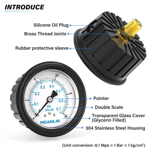 Vista 421 de MEANLIN MEASURE - Vacuómetro de presión de vacío de acero inoxidable, esfera con cara de 2.5 pulgadas, NPT de 1/8 de pulgada, montaje trasero