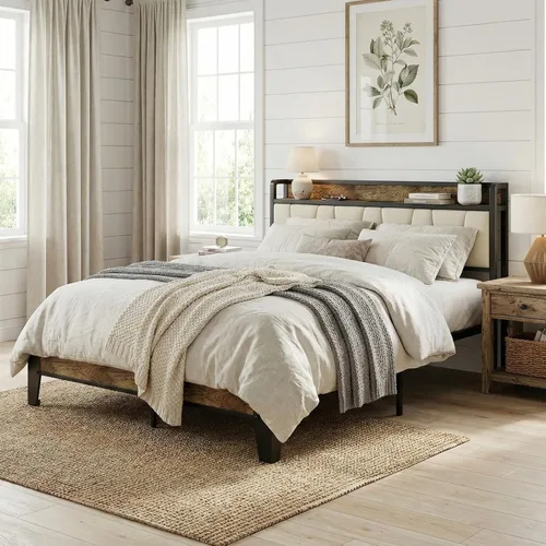 Vista 43 de LIKIMIO Base de cama individual, cabecero de almacenamiento con estación de carga, sólido y estable, sin ruido, no necesita somier, fácil montaje