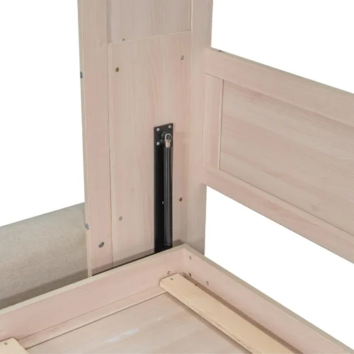 Vista 6 de MERITLINE Cama Murphy horizontal completa con sofá y estantes de almacenamiento, luz LED, madera maciza que ahorra espacio, cama Murphy de pared