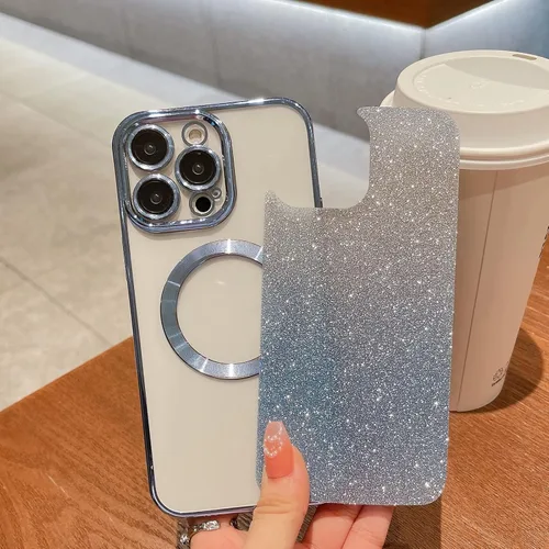 Vista 3 de Compatible con iPhone 14 Pro Max - Funda magnética Gardient con purpurina, bonita funda con MagSafe para mujeres y niñas, protector completo