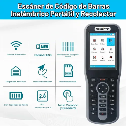 Vista 4 de Sumicor Escáner de código de barras de inventario láser, escáner de código de barras inalámbrico 2.4G, lector de código de barras no repetido