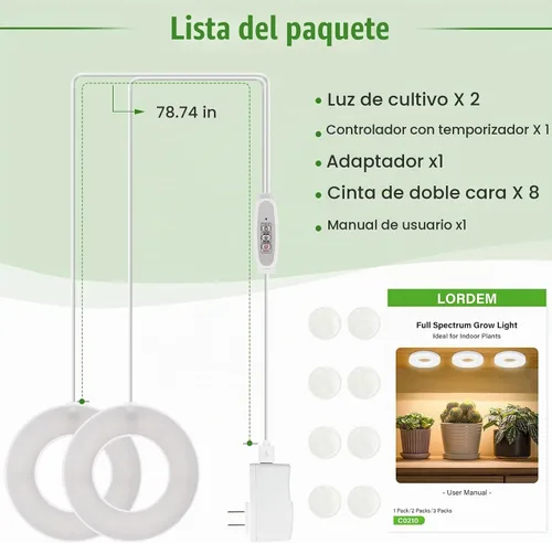 Vista 8 de LORDEM Luz de cultivo para plantas de interior, 48 luces LED de techo de espectro completo, lámpara de cultivo con cable de 5 V con interruptor