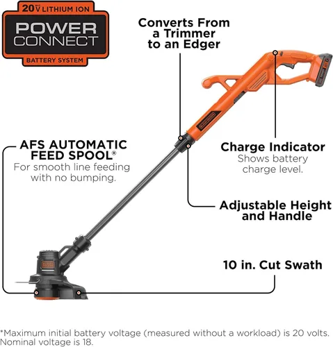Vista 2 de Black+Decker 20V Max - Cortador de malezas inalámbrico, recortador de cuerda/borde de 10.0 pulgadas, herramienta para césped eléctrico con carrete