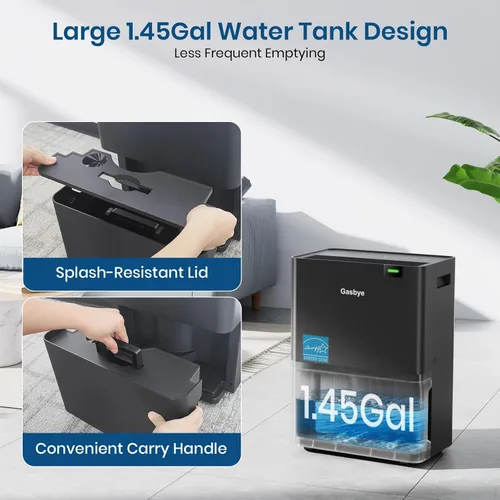 Vista 7 de Gasbye Deshumidificador Energy Star 2026 de 4500 pies cuadrados para sótano con manguera de drenaje, deshumidificador máximo de 75 pintas/D