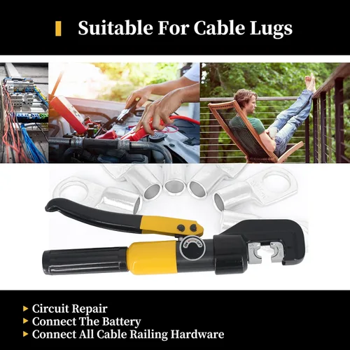 Vista 5 de Herramienta de prensado hidráulico de 10 toneladas, rango de 12 AWG-2/0 AWG, herramienta de prensado de cables de batería, trazo de 0.43 pulgadas