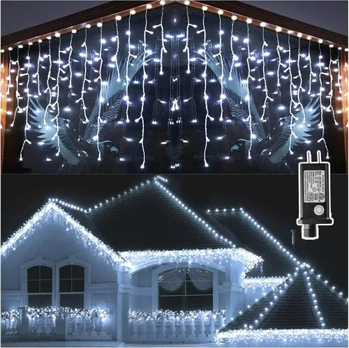 Vista 12 de Luces de Navidad para decoración al aire libre, 1216 LED, 99 pies, 8 modos, cortina de luces con 228 gotas, tira de luces LED de alambre