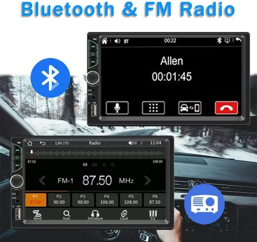 Vista 5 de Estéreo de coche de doble DIN con cámara de tablero, compatible con Apple Carplay, Android Auto, receptor de radio de coche con pantalla táctil de 7