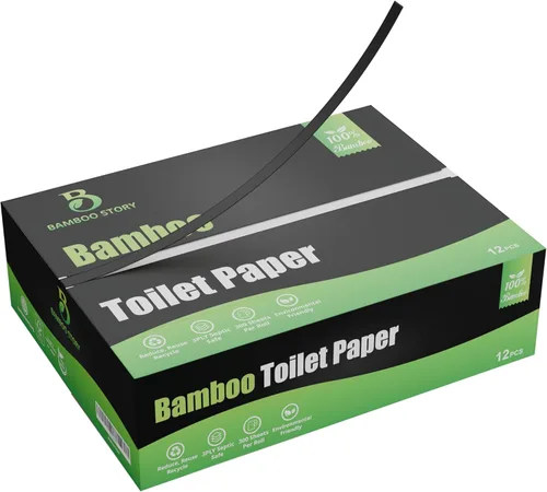 Vista 2 de Bamboo Story, Papel higiénico de bambú sin blanquear, 12 rollos, 3 capas y 300 hojas de papel higiénico de bambú, certificado FSC, biodegradable