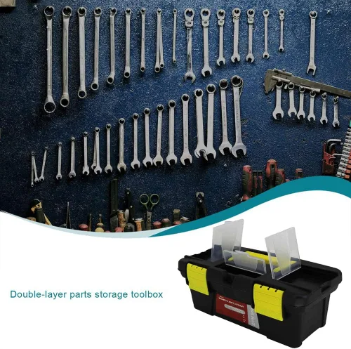 Vista 4 de Utoolmart Caja de herramientas de 11 pulgadas, caja de herramientas de plástico con bandeja extraíble, caja de almacenamiento organizadora