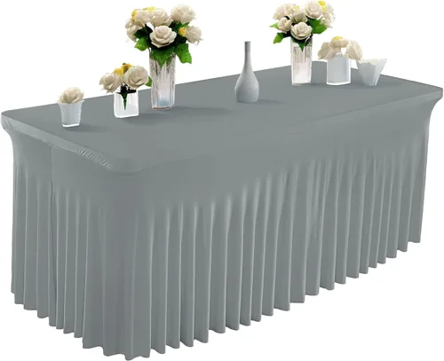 Vista 8 de PARTISKY Faldas de mesa grises para mesas rectangulares de 6 pies, manteles de elastano de 6 pies, manteles rectangulares de 6 pies, ropa de mesa