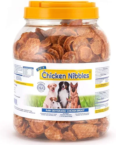 Vista 7 de PCI Pet Center Inc. Chicken Nibbles - Golosinas de pechuga de pollo deshidratada cruda para perros, recipiente de 1 libra, 16 onzas, CHK-101