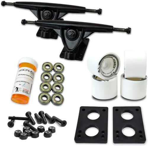 Vista 15 de Yocaher Longboard - Juego de ruedas para monopatín de 2.795 in + camiones negros de aluminio resistente de 7 pulgadas/7.087 in, rodamiento