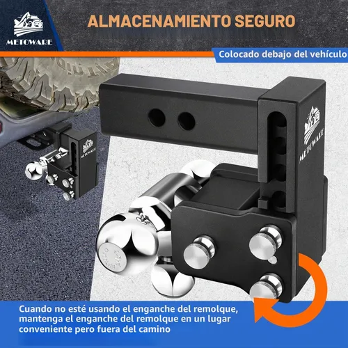 Vista 3 de METOWARE Enganche de remolque ajustable para receptor de 2" Tri-Ball 4 Negro