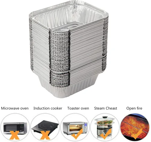 Vista 6 de Waytiffer Sartenes de papel de aluminio 5.5" x 4.5" (paquete de 50) Utensilios de cocina desechables con tapas/Contenedores de alimentos de papel