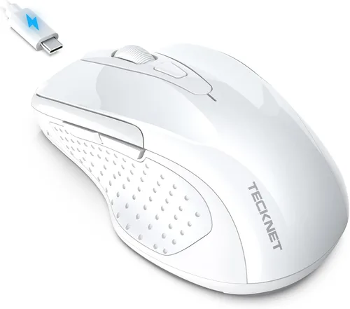 Vista 11 de TECKNET Ratón inalámbrico recargable con vibración (BT5.0/3.0 y 2.4G) 4800 DPI silencioso USB A y Bluetooth, 6 botones, amplia compatibilidad - Negro