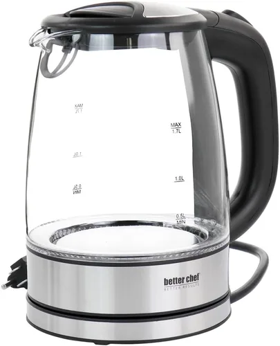Better Chef Hervidor eléctrico de vidrio inalámbrico | Vidrio de borosilicato de 7 tazas | Acero inoxidable | Luz LED | Base giratoria de 360 grados