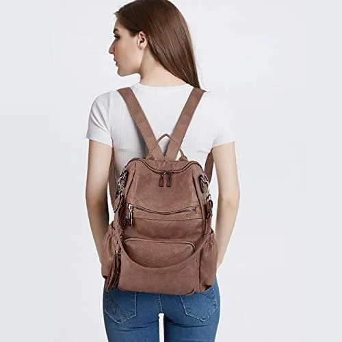 Vista 2 de UTO Mochila de cuero vegano para mujer, diseño de moda, convertible con borla, para viajes, con borla
