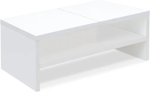 TEAMIX Soporte elevador de monitor blanco de 2 niveles, soporte de escritorio de madera con almacenamiento para portátil/PC/impresora/teclado,