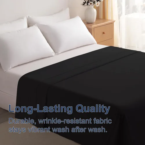 Vista 3 de BEDSUM Sábana encimera de microfibra tamaño individual, de lujo, 1800 hilos, resistente a las arrugas y a la decoloración, color negro