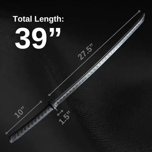 Vista 2 de E-BOGU Espada de entrenamiento de polipropileno (juego de espada negra larga de 39 pulgadas y corta de 23.5 pulgadas)