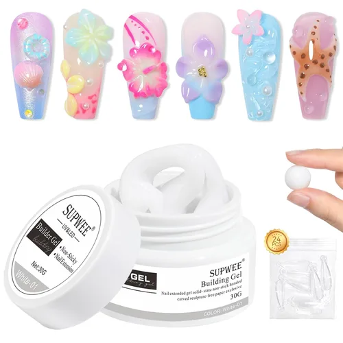 Vista 9 de Gel de uñas 3D sólido constructor para uñas, 1.06 oz, extensión transparente, antiadherente, gel duro para esculpir uñas, modelado, arte de uñas
