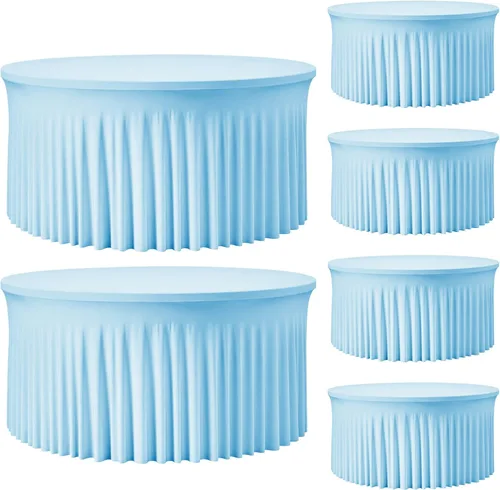Vista 25 de Mantel redondo de 60 pulgadas en negro para mesas de 5 pies, funda de mesa ajustada de elastano con borde elástico y falda, lavable, sin arrugas
