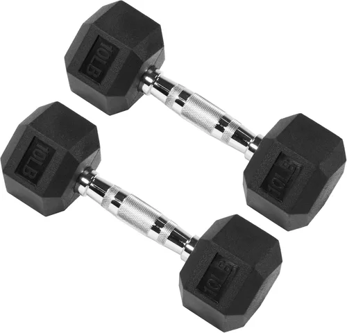 [Usado] Signature Fitness Rubber Coated Hex Dumbbells Hand Weights for Exercises and Fitness Home Gym, 5-50 lbs, Pairs