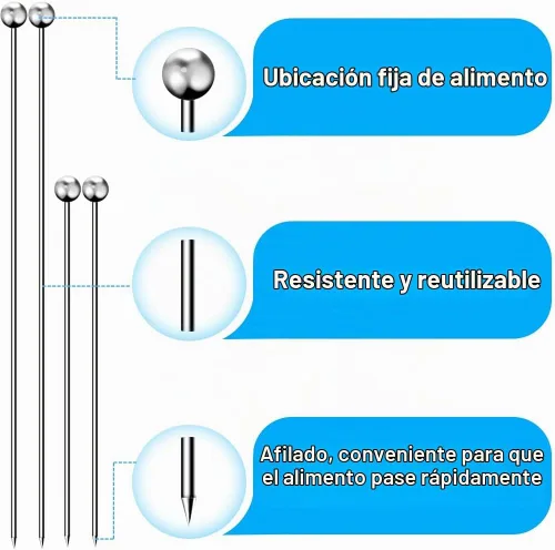 Vista 6 de 20 palillos de cóctel para bebidas, palillos de dientes de cóctel de acero inoxidable largos, brochetas de cóctel reutilizables, palillos de martini
