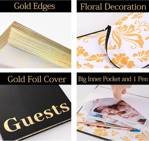 Vista 4 de JUBTIC Libro de visitas: Premuim Keepsake for Life's Special Events - Libro de registro para recepción de boda, baby shower, funeral y fiesta