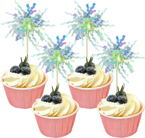 Vista 24 de Gyufise - 30 piezas de fuegos artificiales de papel de aluminio para cupcake, oropel brillante para decoración de pastel, cócteles, cumpleaños, boda