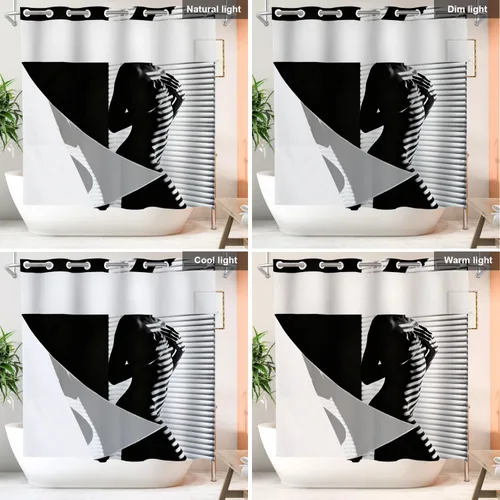 Vista 175 de Shrahala Father and Child Embracing No Hooks Shower Curtain with Snap in Liner Set, Tender Moment Captured Bathroom Décor Polyester Fiber Waterproof