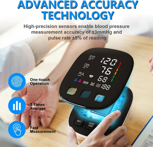 Vista 2 de Monitor de presión arterial, monitores automáticos de presión arterial del brazo superior para uso doméstico con pantalla LED digital, brazalete