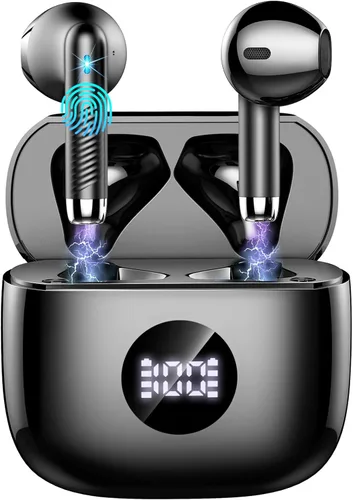 Vista 22 de Auriculares inalámbricos, Bluetooth 5.4, auriculares con pantalla LED de energía, bajos estéreo, auriculares Bluetooth intrauriculares