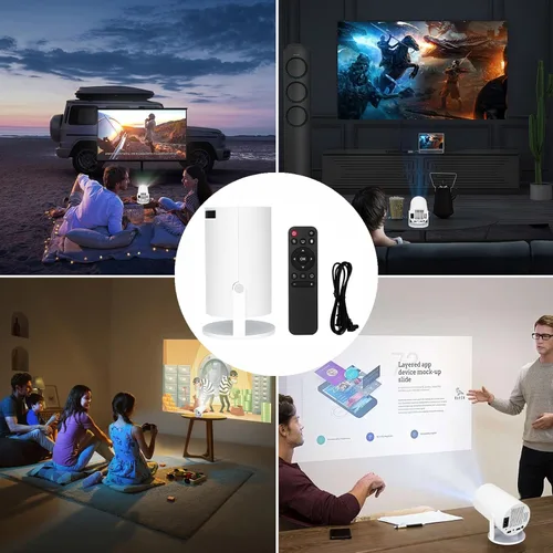 Vista 7 de Mini proyector con WiFi y Bluetooth, HY300 pro proyector 4K decodificación de video, sistema Android, Keystone automático, proyector de video