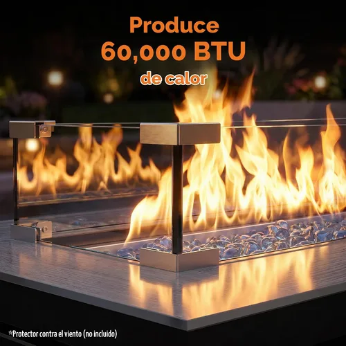Vista 2 de 42 inch Propane Fire Pit Patio Outdoor Fire Pit Table Large Rectangular